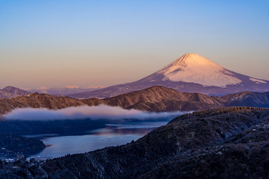 Mt. Fuji and the sea of clouds in the morning glow, Japan,Kanagawa Prefecture