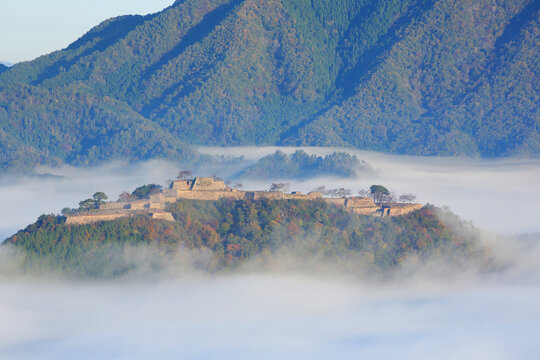 Sea of clouds encompassing Takeda castle ruins , Japan,Hyogo Prefecture,Asago, Hyogo