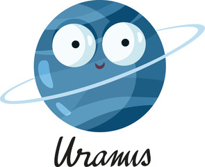 Uranus Planet Vector Cartoon Design Funny Illustration. Cheerful planet smiling being friendly mascot character 
