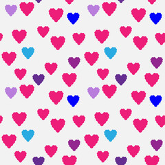 Fototapeta na wymiar Seamless pattern with pink hearts. Vector illustration. Trendy background with geometric hearts of different colors and sizes. Romantic print design.