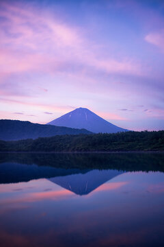 Fuji upside down in the morning glow reflected on West Lake, Japan,Yamanashi Prefecture,Fujikawaguchiko, Yamanashi