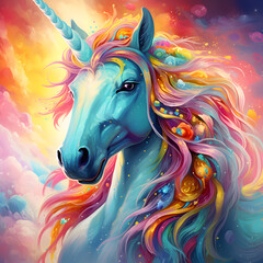 Obraz na płótnie Canvas mystical Unicorn rainbow colors Generative ai