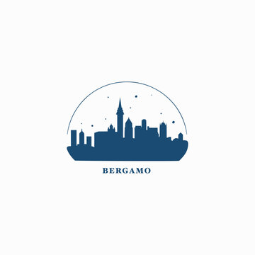 Italy Bergamo Cityscape Skyline City Panorama Vector Flat Modern Logo Icon. Lombardy Region Town Emblem With Landmarks And Building Silhouettes, Isolated Clipart