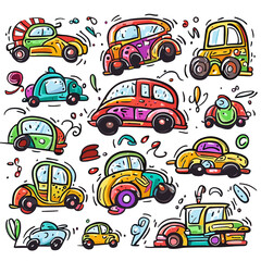 Funny colorful classic cars doodle pop art design