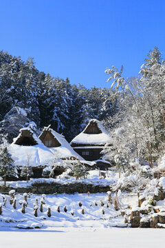 Hida village in the snow, Japan,Gifu prefecture,Takayama, Gifu