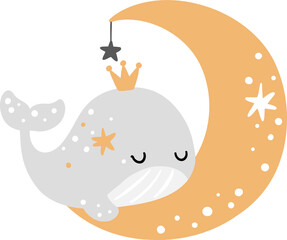 Whale with moon nursery Boho element birthday kids