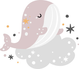 Whale with cloud nursery Boho element birthday kids