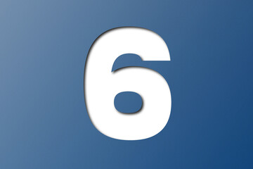 Blue paper font number 6 isolated on transparent background.