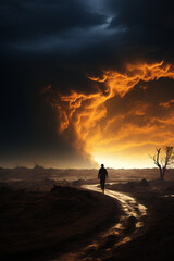 Silhouette of Person in Apocalyptic Landscape