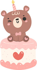 Obraz na płótnie Canvas Cute birthday bear with cake nursery kid cartoon doodle illiustration.