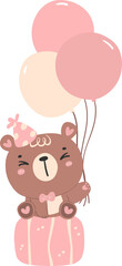Cute birthday bear with balloons nursery kid cartoon doodle illiustration.