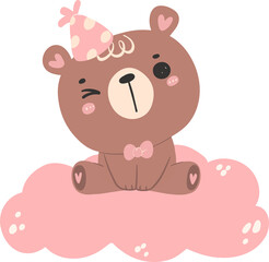 Obraz na płótnie Canvas Cute baby shower bear girl in pink, birthday bear animal flat design illustration.