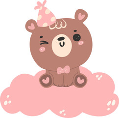Obraz na płótnie Canvas Cute baby shower bear girl in pink, birthday bear animal flat design illustration.