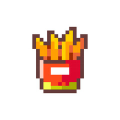 Pixel Art Fried Sweet Potato. Retro 8 bit Asian Style Fast Food Fired Batata Illustration. Ideal for Sticker, Retro Decorative Element, Game Asset, Emoji, Patch or Cute Geek Avatar.	