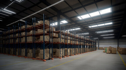 In a vast warehouse, various items are arranged neatly upon the shelves.