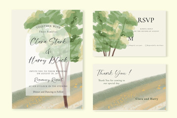 set of watercolor wedding invite template