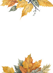 Watercolor autumn sale banner of leaves and branches isolated