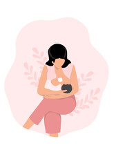 mother breastfeeding baby on a pink background