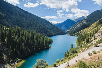 Fototapeta na wymiar Kolsay lake in Kolsai Koldery gorge, nature of Kazakhstan National Park.