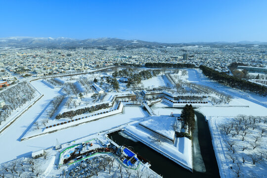 Snowy scene in Goryokaku Park, Japan,Hokkaido,Hakodate, Hokkaido