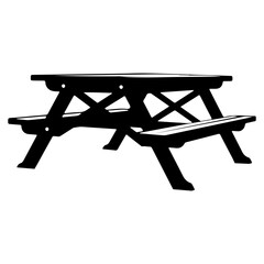 Picnic Table Icon Silhouette Illustration. Furniture Outdoor Park.
