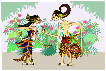 Wayang Love Couple Arjuna & Srikandi - Vector