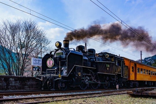 Blue sky and Oigawa Railway SL, Japan,Shizuoka Prefecture