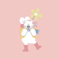 cute and lovely white polar bear with basket of heart and flower, happy valentine's day, love concept, flat vector illustration cartoon character costume design