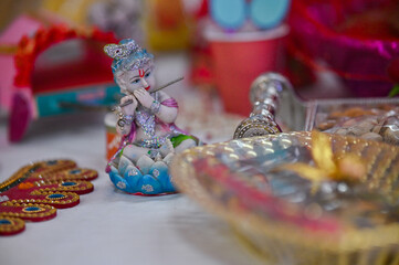 Statue of Lord Krishna. Krishna Janmashtami. Hindu god of love, compassion, and protection.