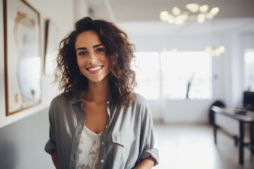 Beautiful woman smiling in an indoor scene