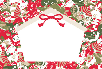 2024年辰や縁起物の和風おしゃれなお正月・年賀状のコピースペースのあるベクターデザインフレーム・背景素材_白絵馬