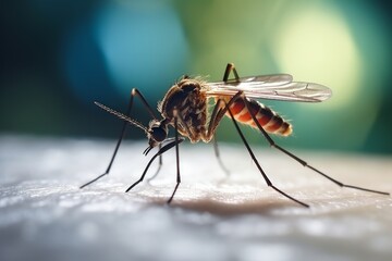 close-up of a mosquito sucking blood - obrazy, fototapety, plakaty