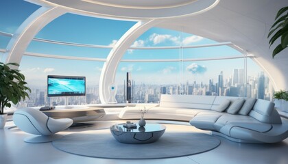 Fototapeta na wymiar modern futurism living room ,Generative AI