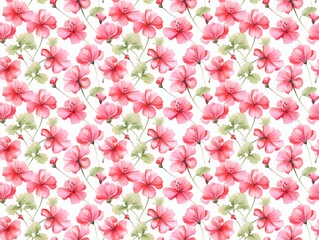 Red pink geranium watercolor seamless pattern