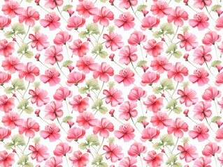 Red pink geranium watercolor seamless pattern