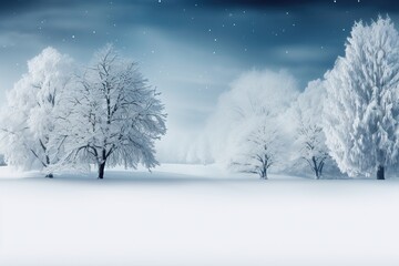 A background image depicting a snow-blanketed forest under a starry night sky. Photorealistic illustration, Generative AI