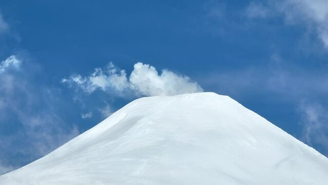 Villarrica Volcano At Pucon In Los Lagos Chile. Volcano Scenery. Snow Capped Mountain. Nature Aerial View. Pucon Chile. Winter Landscape. Villarrica Volcano At Pucon In Los Lagos Chile.