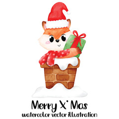 Animal in Chimney, Christmas Animal, Cute Animal, Safari animal, Christmas Chimney. illustration. Vector