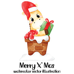 Animal in Chimney, Christmas Animal, Cute Animal, Safari animal, Christmas Chimney. illustration. Vector