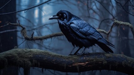Obraz premium raven on a tree at night