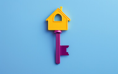 House key on solid blue background