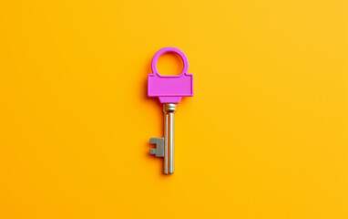 Purple key on solid yellow background