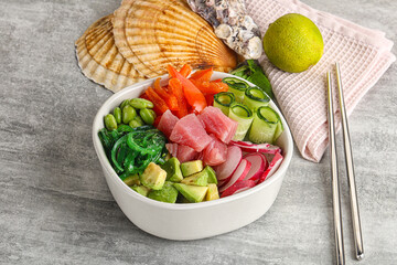 Hawaiian cuisine - poke with tuna and rice