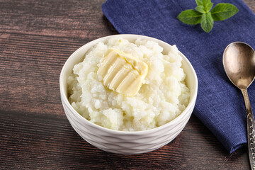 Homemade rice porridge with butter