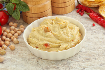 Natural organic chickpea hummus with olive oil
