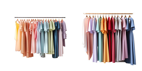 Colorful clothes exhibited as a display transparent background - obrazy, fototapety, plakaty