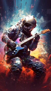 Astronaut playing guitar in space 