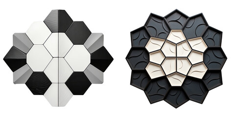 Black and white hexagonal shape protrusion on transparent background