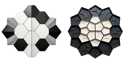 Black and white hexagonal shape protrusion on transparent background