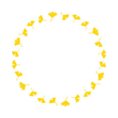 Autumn yellow ginkgo leaves circular frame on white background.